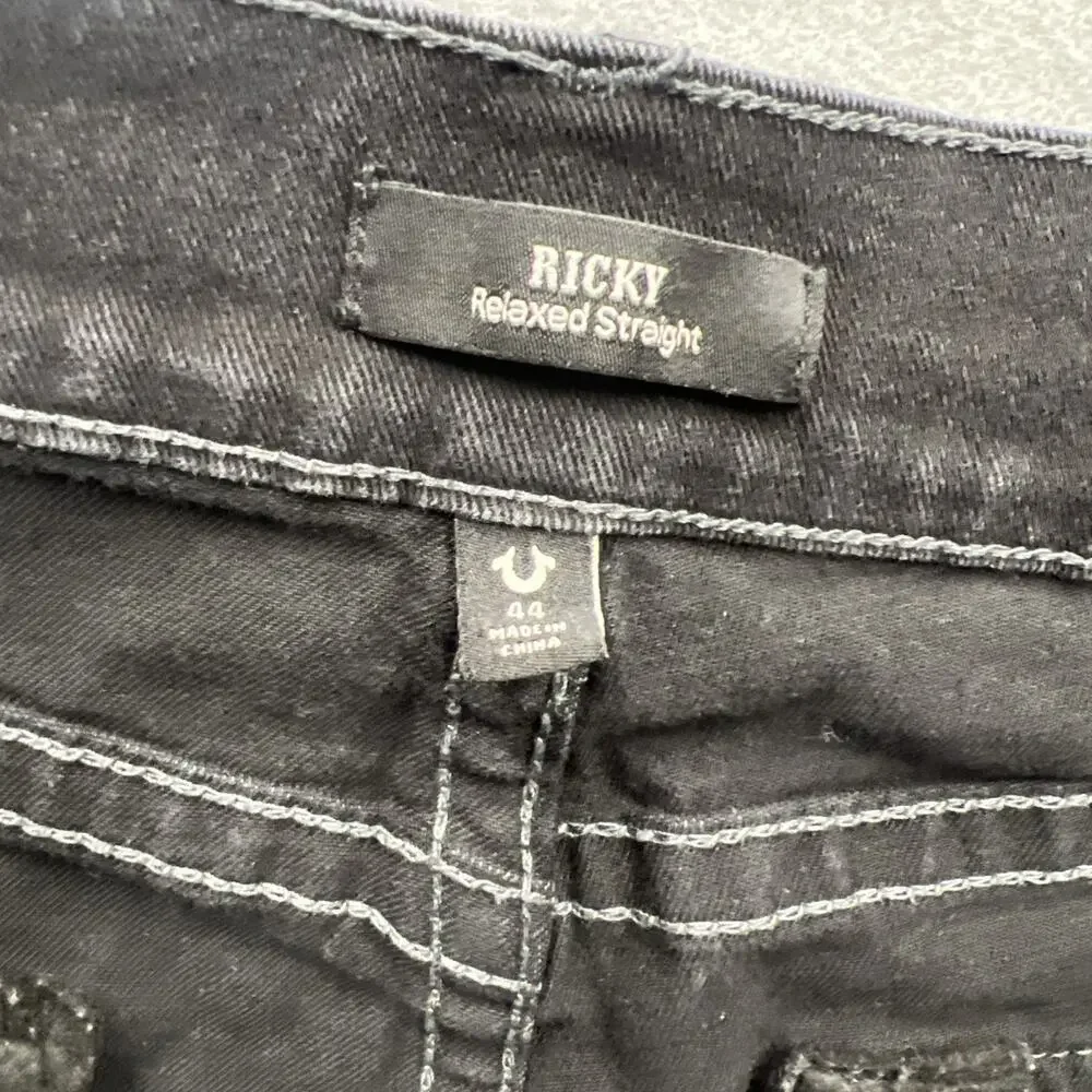 True Religion‎ Ricky Jeans 44x32 Mens Black Relaxed Straight Flap Pocket